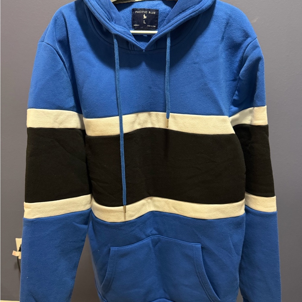 Pacific Blue Men's Blue and Black Hoodie